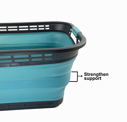 SAMMART 42L (11 Galloons) Collapsible Plastic Laundry Basket - Foldable Pop Up Storage Container/Organizer - Portable Washing Tub - Space Saving Hamper/Basket[BPA Free] (Grey/Crystal Blue (Set of 2)) - color: Grey/Crystal Blue (Set of 2)
