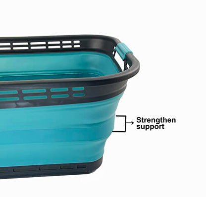 SAMMART 42L (11 Galloons) Collapsible Plastic Laundry Basket - Foldable Pop Up Storage Container/Organizer - Portable Washing Tub - Space Saving Hamper/Basket[BPA Free] (Grey/Crystal Blue (Set of 2)) - color: Grey/Crystal Blue (Set of 2)
