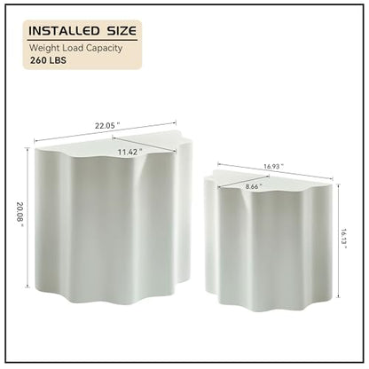 Nesting Coffee Table Set of 2 for Living Room, Modern Circle Center Table with Wavy Edges Design, Accent End Side Table for Small Space, No Need Assembly (Fiberglass, 22.05"+16.93") - color: 22.05"+16.93" Fiberglass, Beige