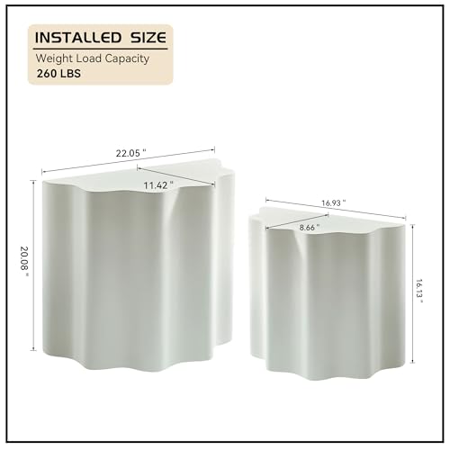 Nesting Coffee Table Set of 2 for Living Room, Modern Circle Center Table with Wavy Edges Design, Accent End Side Table for Small Space, No Need Assembly (Fiberglass, 22.05"+16.93") - color: 22.05"+16.93" Fiberglass, Beige
