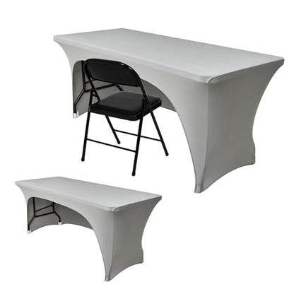 Nasitos 2 Pack Spandex 4 ft Table Cloth-Open Back Stretch Grey Fitted Tablecloth Rectangle Tables, Washable and Wrinkle Resistant Table Covers for Parties, Wedding, Banquet, Trade Show - color: Grey, size: 4FT
