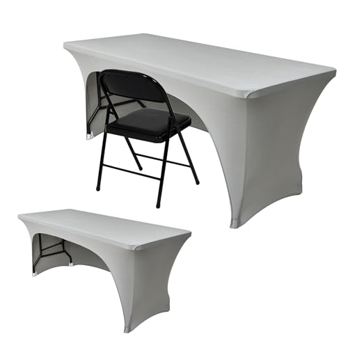 Nasitos 2 Pack 8 ft Table Cloth Rectangle Tables-Open Back Spandex Fitted Tablecloth, Grey Stretch Table Covers Washable and Wrinkle Resistant for Trade Show, Parties, Wedding, Banquet, Cocktails - color: Grey, size: 8FT