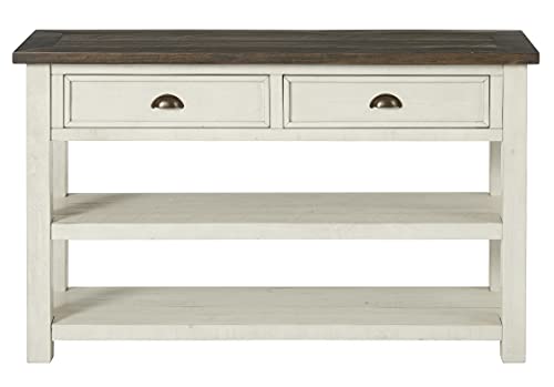 Martin Svensson Home Monterey Solid Wood Sofa Console Table, Cream & Brown | Farmhouse Style, Pine Wood, Two Drawers, Two Open Shelves for Storage - color: Cream White With Brown Top