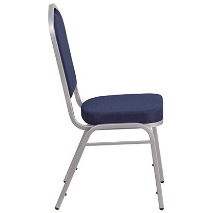 Flash Furniture Hercules Crown Back Stackable Banquet Chair, Silver, 4-Pack | Silver Frame, Fabric Upholstery - color: Navy Fabric/Silver Frame, size: Set of 4