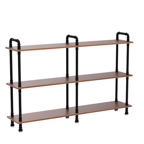 Industrial Bookshelf, Pipe Shelf Bookcase, 3 Tier, 60" Rustic Brown | Solid pine shelves, 60 inch wide, black pipe frame, 70 lbs per shelf, open bookcase for books, plants, office - color: Rustic Brown, size: 60"L × 39"H