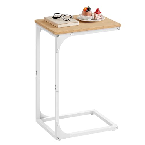 VASAGLE C-Shaped End Table, Small Sofa Side Table with Metal Frame | for Couch, Living Room, Bedroom, Bedside, Oak Beige and Matte White, BARNET Collection ULET350Y01 - color: Almond Yellow + Cloud White