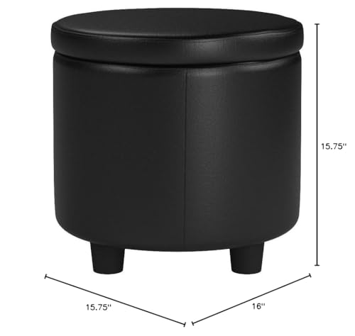 Designs4Comfort Round Accent Storage Ottoman in Black Faux Leather Fabric - color: Black