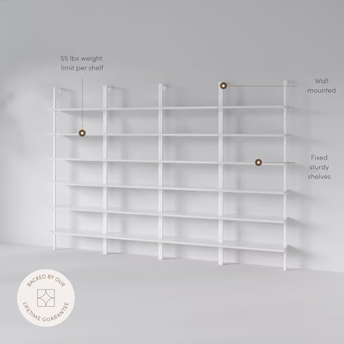 Nathan James Theo 6-Shelf Tall Modern Bookshelf, Wall Mount Ladder Shelf Bookcase with White Wood and Industrial Metal Frame, Matte White/White, Set of 4 - color: White, size: Set of 4