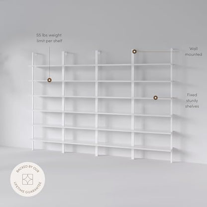 Nathan James Theo 6-Shelf Tall Modern Bookshelf, Wall Mount Ladder Shelf Bookcase with White Wood and Industrial Metal Frame, Matte White/White, Set of 4 - color: White, size: Set of 4