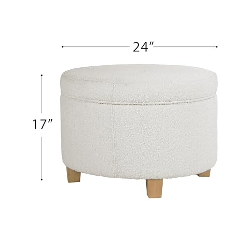 HomePop 24" Large Round Storage Ottoman - Cream Boucle - color: Cream Boucle