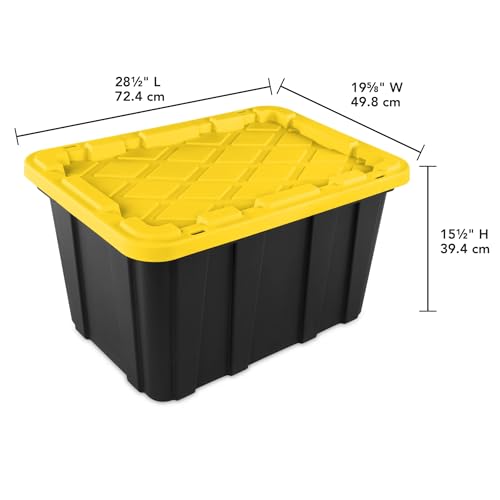 27 Gallon Plastic Storage Container with Snap-On Lid, Heavy-Duty Industrial Tote, Black and Yellow, 28.5x19.6x15.5 Inches, 6 Pack (6, Black/Yellow)
