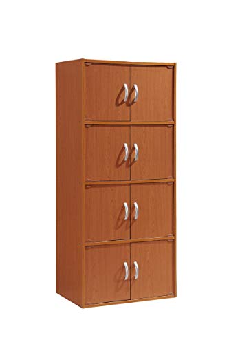 Hodedah 4-Shelf, 8-Door Bookcase Cabinet in Cherry - color: Cherry