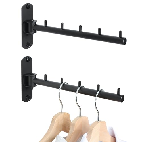 Mooche Swing Clothes Hanger Rack, Garment Racks 9.45" Long, Black-2Pack | 180°Rotation Laundry Drying Rack 304 Stainless Steel Space Saving Wall Mounted for Laundry Room Bedroom Balcony - color: Black, size: 2 Pack