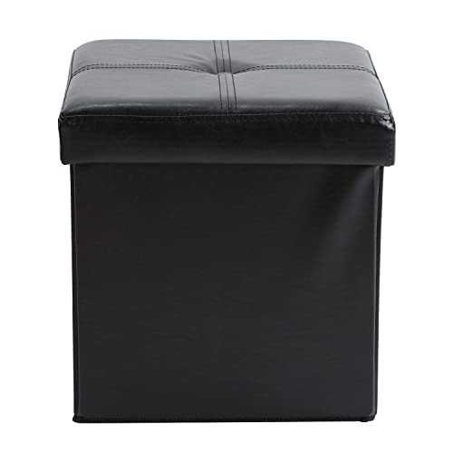 Simplify Faux Leather Folding Storage Ottoman | Single | Collapsible | Tufted Padded Seating | Foot Rest | Bench | Toy Box | Black - color: Black, size: 15"D x 15"W x 15"H