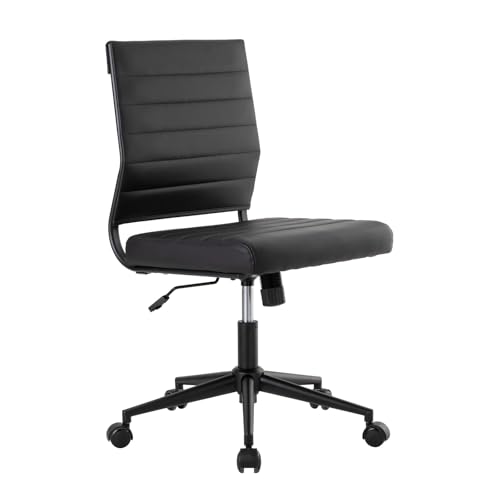 Okeysen Office Desk Chair No Arms, Mid Back Ergonomic Swivel Black Armless Conference Room Chairs, Adjustable Height PU Leather Home Desk Chair, Modern Small Rolling Computer Task Chair - color: Black With Black Frame