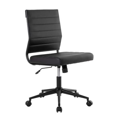 Okeysen Office Desk Chair No Arms, Mid Back Ergonomic Swivel Black Armless Conference Room Chairs, Adjustable Height PU Leather Home Desk Chair, Modern Small Rolling Computer Task Chair - color: Black With Black Frame