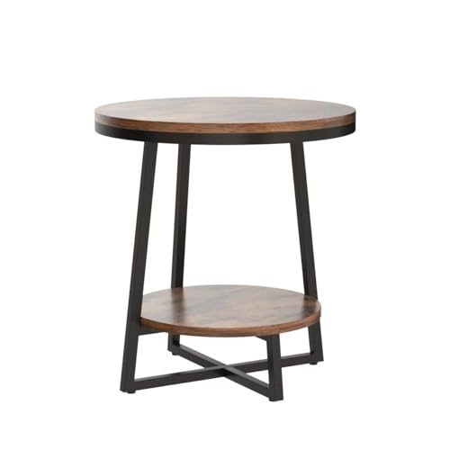 Tribesigns End Table, 2 Tier Round Side Table with Storage Shelf, Industrial Nightstand Bedside Table Coffee Accent Table for Living Room Bedroom Small Space, Rustic Brown