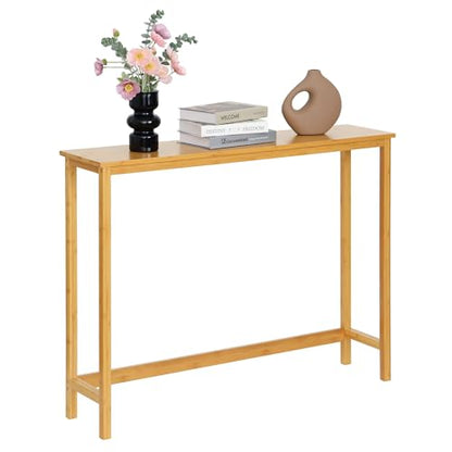 Bamboo Narrow Console Table, 39.4"(L) Wood Small Entryway Table, Accent Slim Hallway Tables, Thin Sofa Side Tables for Hallway, Living Room, Bedroom, Foyer, Burlywood - color: Burlywood