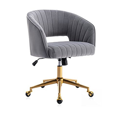 Eifizek Velvet Office Desk Chair, Modern Adjustable Home Desk Chair with Wheels, Swivel Vanity Chair for Bedroom, Office, Vanity Study (Grey) - color: Grey