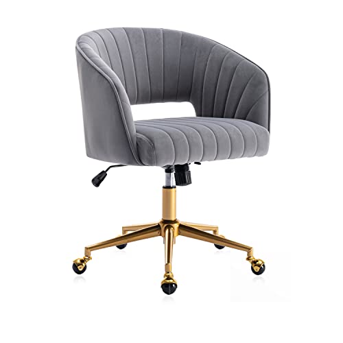 Eifizek Velvet Office Desk Chair, Modern Adjustable Home Desk Chair with Wheels, Swivel Vanity Chair for Bedroom, Office, Vanity Study (Grey) - color: Grey