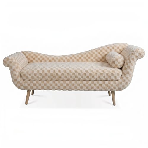 ERYE Upholstered Left Facing Chaise Lounge Chair W/Scroll Arms and Wood Legs, Elegant Chaise Lounge Square Pattern Accent Recliner Lounger Sofa for Living Room Bedroom - color: Pale Camel Faux Fur/L