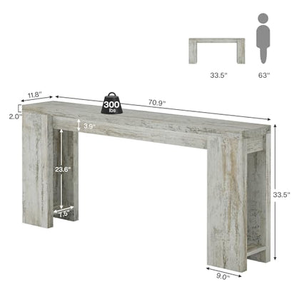 1Easylife 70.9-Inch Farmhouse Console Table, Narrow Wooden Sofa Table | Extra Long Entryway Accent Table for Living Room, Hallway, Entrance, Foyer, Distressed White - color: Distressed White