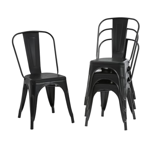Dopinmin Modern Black Metal Dining Chairs Set of 4, Stackable, Indoor/Outdoor Patio Chairs, 18' Seat Height - color: Black