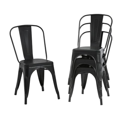 Dopinmin Modern Black Metal Dining Chairs Set of 4, Stackable, Indoor/Outdoor Patio Chairs, 18' Seat Height - color: Black