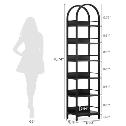 Tribesigns 78.7" Tall Bookcase, 6-Tier Slim Bookshelf, Narrow Book Shelf with Metal Frame, Industrial Bookcase for Living Room, Study, Bedroom, Black - color: Black