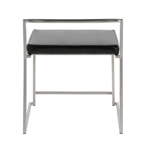 Contemporary Stackable Dining Chair in Black Faux Leather - Set of 2