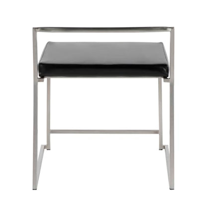 Contemporary Stackable Dining Chair in Black Faux Leather - Set of 2