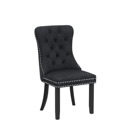 Virabit Velvet Dining Chairs, Tufted Upholstered Dining Chairs with Nailhead Back and Ring Pull Trim, Solid Wood Dining Chairs for Kitchen/Bedroom/Dining Room (Black, Set of 2) - color: Black, size: set of 2