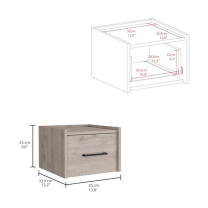 Tuhome Boa Floating Nightstand, Wall-Mounted Bedside Table with 1 Drawer, 13.8" W x 9.8" H Engineered Wood Small Night Stand for Bedroom, White - color: Light Grey