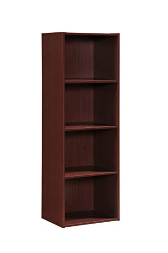Hodedah 4-Shelf Bookcase in Mahogany - color: Mahogany, size: 4-Shelf