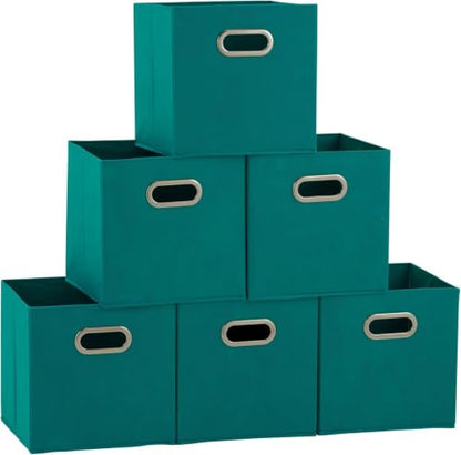 Household Essentials 83-1 Foldable Fabric Storage Bins | Set of 6 Cubby Cubes with Handles | Aqua (Pack of 6) - color: Teal, size: 11” L x 11” W x 11” H (Pack of 6)