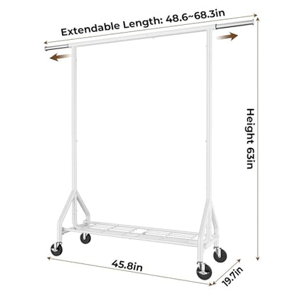 HYSEYY Heavy Duty Clothes Rack Load 450 LBS, Metal Garment Rack, Standing Rolling Clothing Rack for Hanging Clothes with Sturdy Wheels & Shelves, Portable Closet Wardrobe Rack,White - color: White