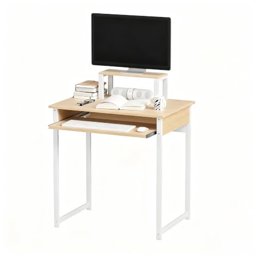 ALISENED Computer Desk with Keyboard Tray and Monitor Stand, 30 Inch Small Desk for Bedroom Home Office, Compact Gaming Desk Shelf, Oak (Oak, 30") - color: Oak, size: 30"