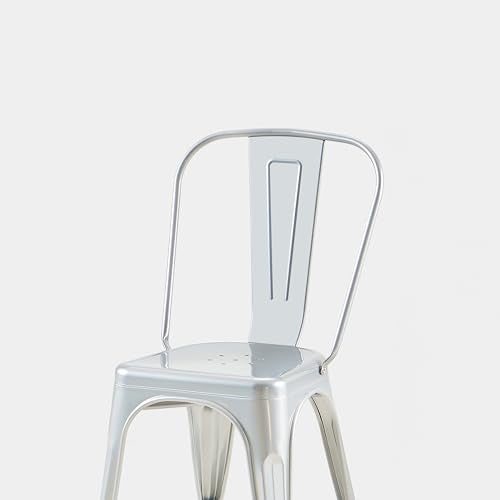 AC Pacific 18 Inch Seat Height Industrial Metal Dining Chairs, Stackable Kitchen or Bar Seat, Durable Modern Design, Versatile Accent Furniture, Set of 2, Silver - color: Silver, size: Set of 2
