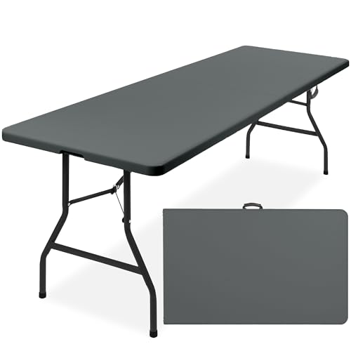 Best Choice Products 8ft Plastic Folding Table, Indoor Outdoor Heavy Duty Portable w/Handle, Lock for Picnic, Party, Pong, Camping - Dark Gray - color: Dark Gray, size: 8ft