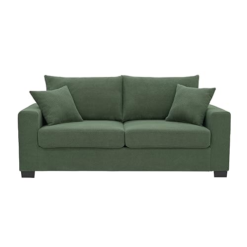 Two-Seater Sofa with Textured Fabric, Dark Green - Comfortable Upholstered Couch with 2 Throw Pillows and Sturdy Plastic Legs for Living Room, Apartment, Office - color: Dark Green