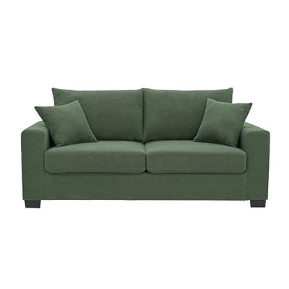 Two-Seater Sofa with Textured Fabric, Dark Green - Comfortable Upholstered Couch with 2 Throw Pillows and Sturdy Plastic Legs for Living Room, Apartment, Office - color: Dark Green
