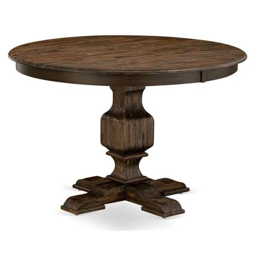 FE3-07-TP Ferris Kitchen Dining Table - a Round Wooden Table Top with Pedestal Base, 48x48 Inch, Distressed Jacobean - color: Distressed Jacobean, size: 48x48 Inch