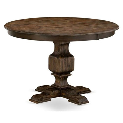 FE3-07-TP Ferris Kitchen Dining Table - a Round Wooden Table Top with Pedestal Base, 48x48 Inch, Distressed Jacobean - color: Distressed Jacobean, size: 48x48 Inch