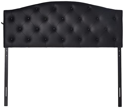 Baxton Studio Myra Modern and Contemporary Queen Size Black Faux Leather Upholstered Button-Tufted Scalloped Headboard - color: Black, size: Queen