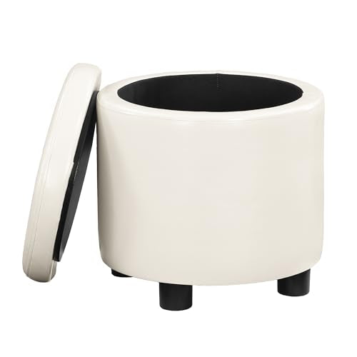 Designs4Comfort Round Accent Storage Ottoman with Reversible Tray Lid - color: White