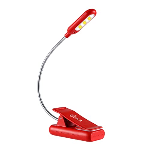 VAVOFO Rechargeable Book Light for Reading in Bed Kids, 7 LED Reading Light with 9-Level Warm Cool White Daylight, Eye Care Lamp with Power Indicator for Bookworms (Red) - color: Red