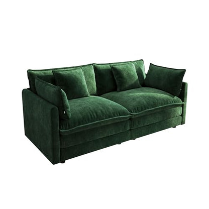 76.7 Inch Modular Sectional Cloud Sofa, 2-Seat Chenille Green | Chenille Deep Seat Sofa with Pillow for Living Room, Bedroom and Apartment - color: Green, size: 76.7 inch-Straight