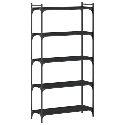 Black Engineered Wood Bookcase 5-Tier with Adjustable Feet, Durable Standing Shelves for Living Room and Office Storage, Modern Multi-Functional Shelf Organizer - color: Black/60.6", size: 31.5"
