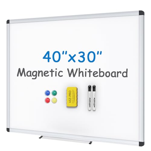 VIZ-PRO Magnetic Whiteboard, 40 x 30 Inches, Dry Erase Board for Wall | Includes 1 Eraser, 2 Markers & 4 Magnets, Aluminum Frame, for School Office and Home - size: 40 X 30 Inches