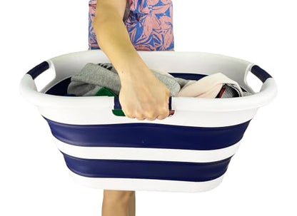 SAMMART 40L (10.5 gallon) Collapsible Plastic Laundry Hamper - Foldable Pop Up Storage Container/Organizer - Portable Washing Tub - Space Saving Basket (1, White/Starry Blue) - color: White/Starry Blue